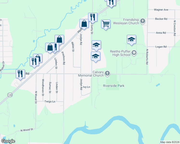 map of restaurants, bars, coffee shops, grocery stores, and more near 782 Giles Road in Muskegon