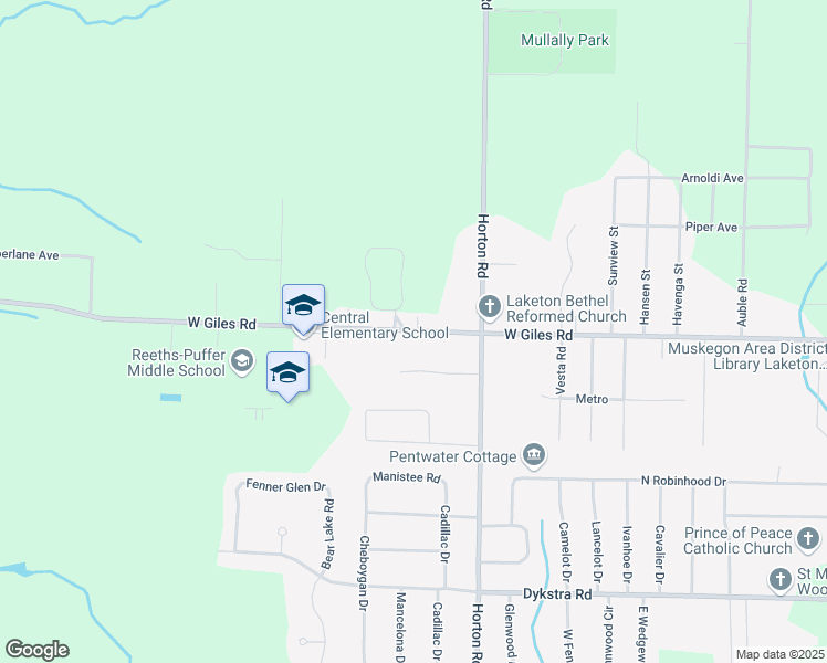 map of restaurants, bars, coffee shops, grocery stores, and more near 1807 West Giles Road in Muskegon