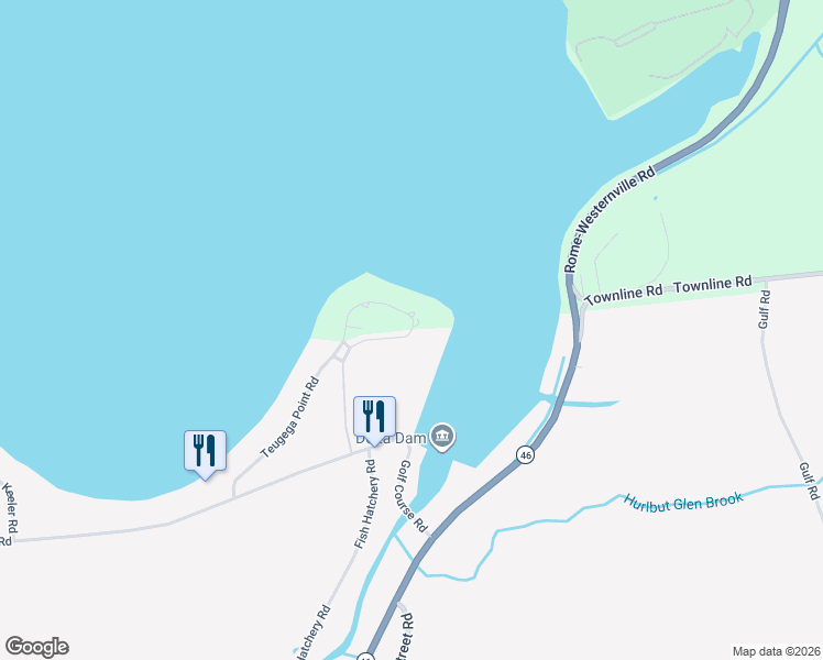 map of restaurants, bars, coffee shops, grocery stores, and more near 8699 W Teugega Point Rd in Rome