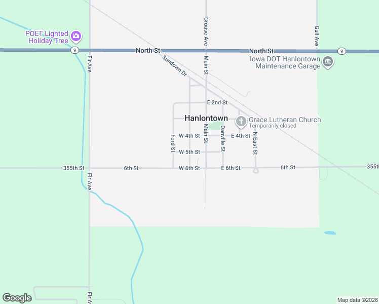 map of restaurants, bars, coffee shops, grocery stores, and more near 201 West 5th Street in Hanlontown