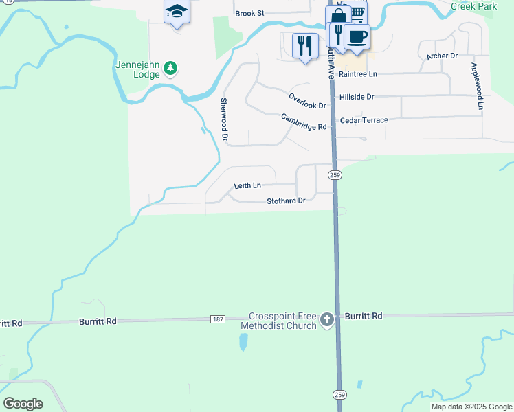 map of restaurants, bars, coffee shops, grocery stores, and more near 60 Stothard Drive in Hilton