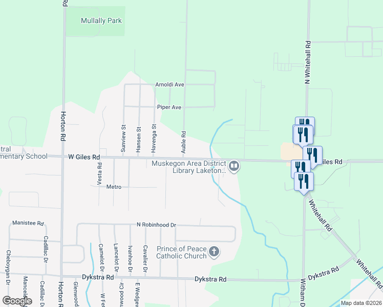 map of restaurants, bars, coffee shops, grocery stores, and more near 1134 West Giles Road in Muskegon