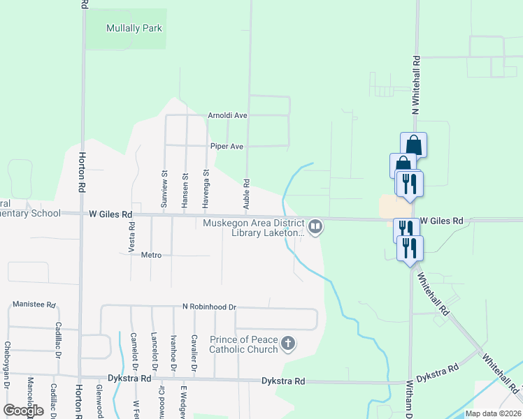 map of restaurants, bars, coffee shops, grocery stores, and more near 1134 West Giles Road in Muskegon