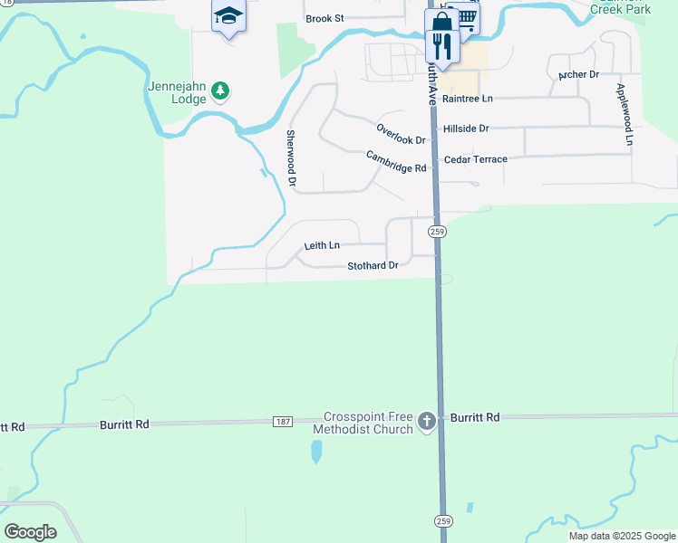 map of restaurants, bars, coffee shops, grocery stores, and more near 60 Stothard Drive in Hilton