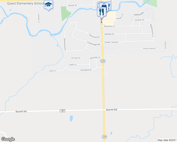 map of restaurants, bars, coffee shops, grocery stores, and more near 28 Stothard Drive in Hilton