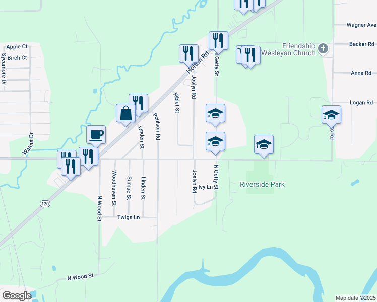 map of restaurants, bars, coffee shops, grocery stores, and more near 686 Giles Road in Muskegon