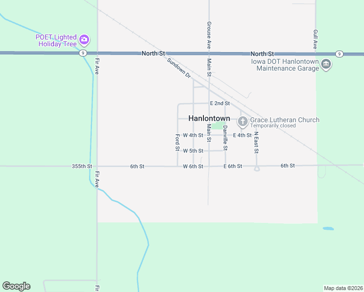 map of restaurants, bars, coffee shops, grocery stores, and more near 201-307 West 5th Street in Hanlontown