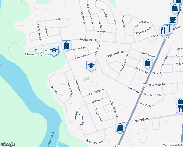 map of restaurants, bars, coffee shops, grocery stores, and more near 42 Merritt Road in South Glens Falls