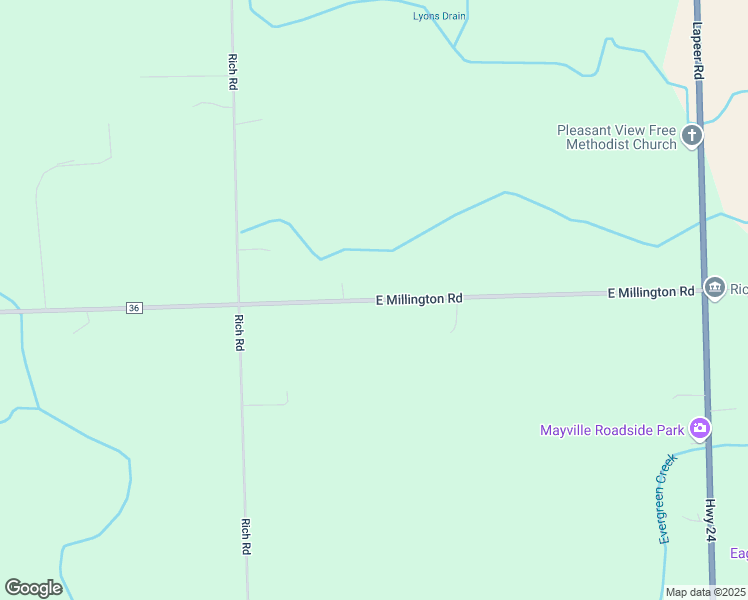 map of restaurants, bars, coffee shops, grocery stores, and more near 607 East Millington Road in Mayville
