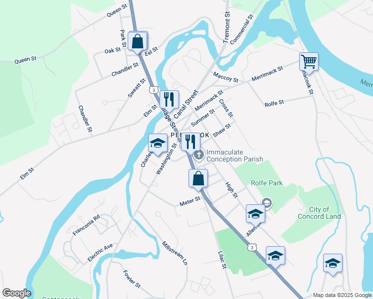 map of restaurants, bars, coffee shops, grocery stores, and more near in Concord