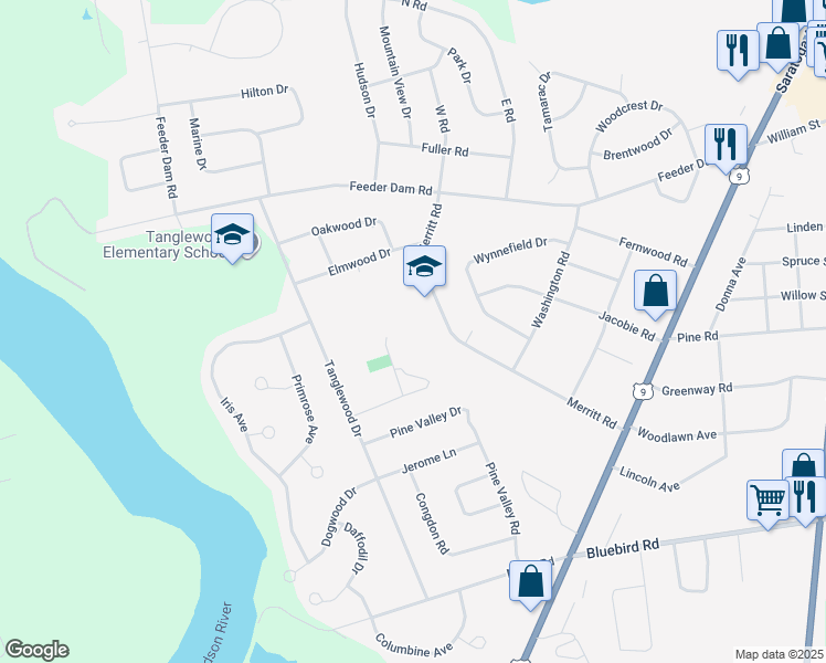 map of restaurants, bars, coffee shops, grocery stores, and more near 42 Merritt Road in South Glens Falls