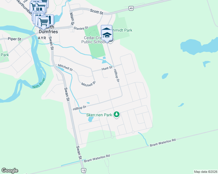 map of restaurants, bars, coffee shops, grocery stores, and more near 22 Howard Marshall Street in North Dumfries