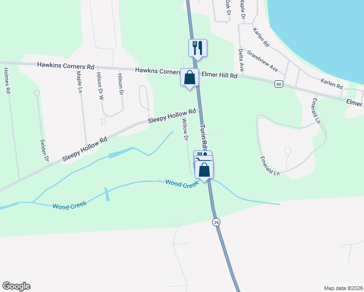 map of restaurants, bars, coffee shops, grocery stores, and more near 8631 Willow Drive in Rome