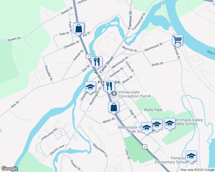 map of restaurants, bars, coffee shops, grocery stores, and more near in Concord