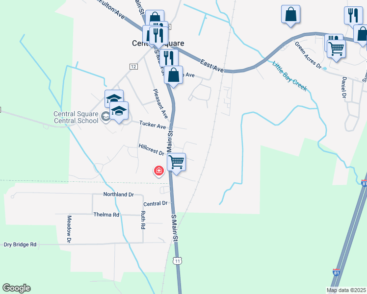 map of restaurants, bars, coffee shops, grocery stores, and more near 564 South Main Street in Central Square