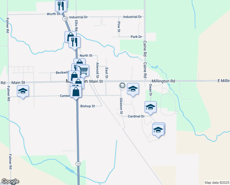 map of restaurants, bars, coffee shops, grocery stores, and more near 4607 Center Street in Millington