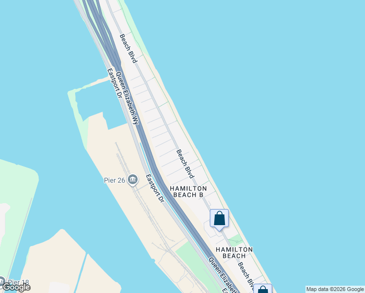 map of restaurants, bars, coffee shops, grocery stores, and more near 617 Beach Boulevard in Hamilton