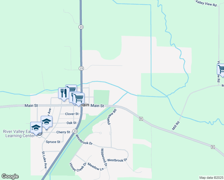 map of restaurants, bars, coffee shops, grocery stores, and more near 630 Bridge Road in Plain