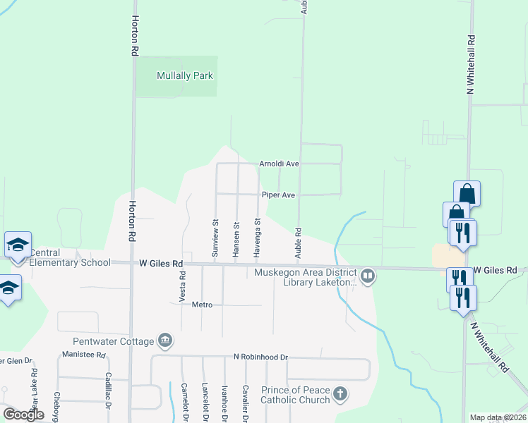 map of restaurants, bars, coffee shops, grocery stores, and more near 1560 Havenga Street in Muskegon