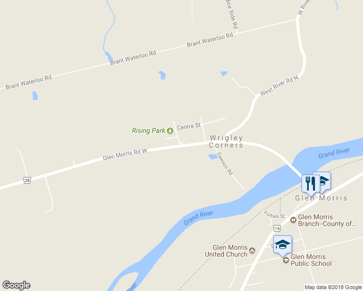 map of restaurants, bars, coffee shops, grocery stores, and more near 653 Glen Morris Road West in Glen Morris