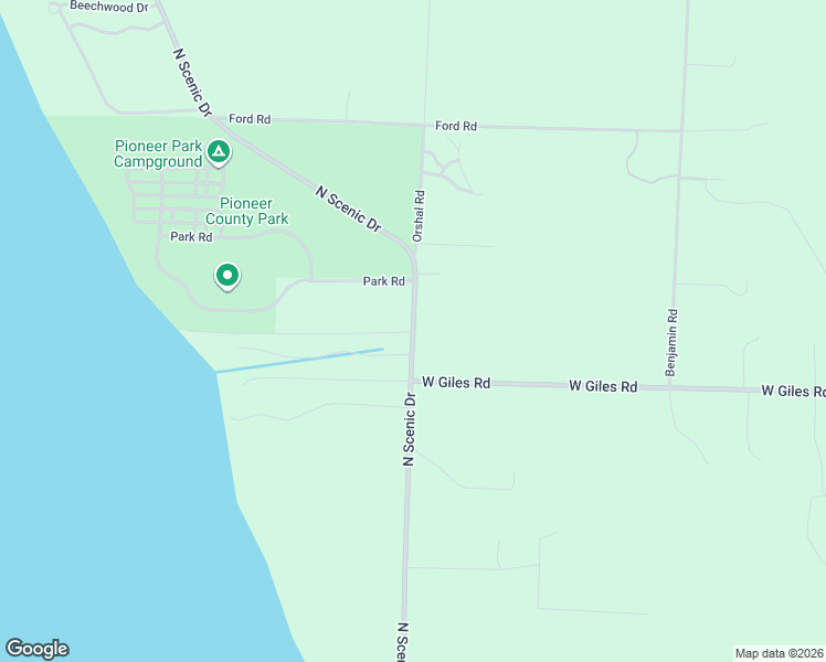 map of restaurants, bars, coffee shops, grocery stores, and more near 1503 North Scenic Drive in Muskegon