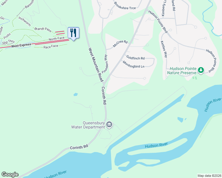 map of restaurants, bars, coffee shops, grocery stores, and more near 745 Corinth Road in Queensbury