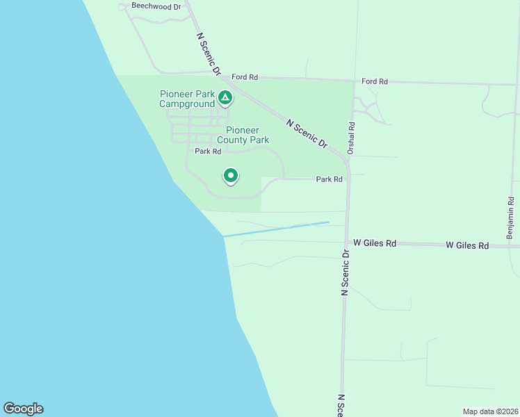 map of restaurants, bars, coffee shops, grocery stores, and more near 1519 North Scenic Drive in Muskegon