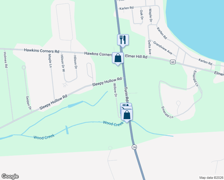 map of restaurants, bars, coffee shops, grocery stores, and more near 8657 Willow Dr in Rome