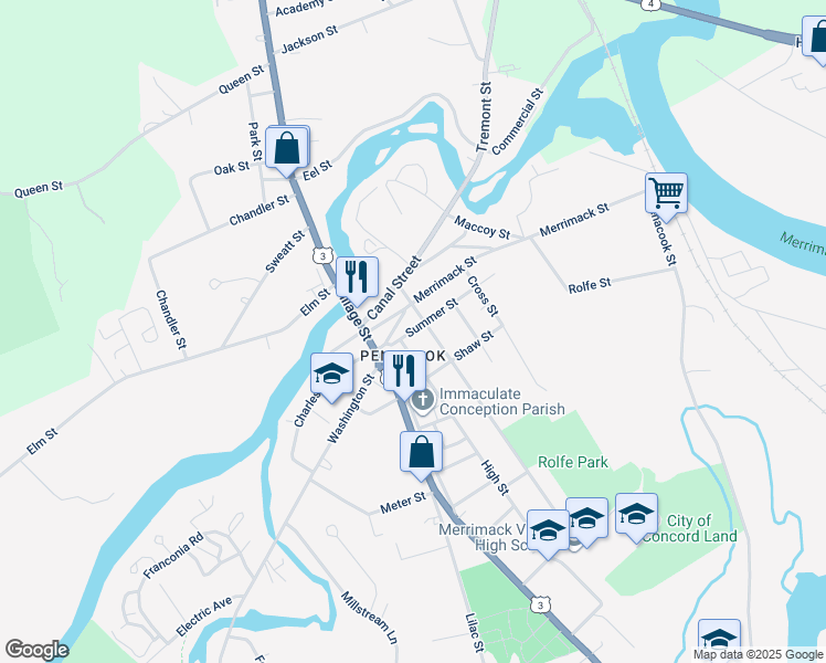 map of restaurants, bars, coffee shops, grocery stores, and more near 26 Summer Street in Concord