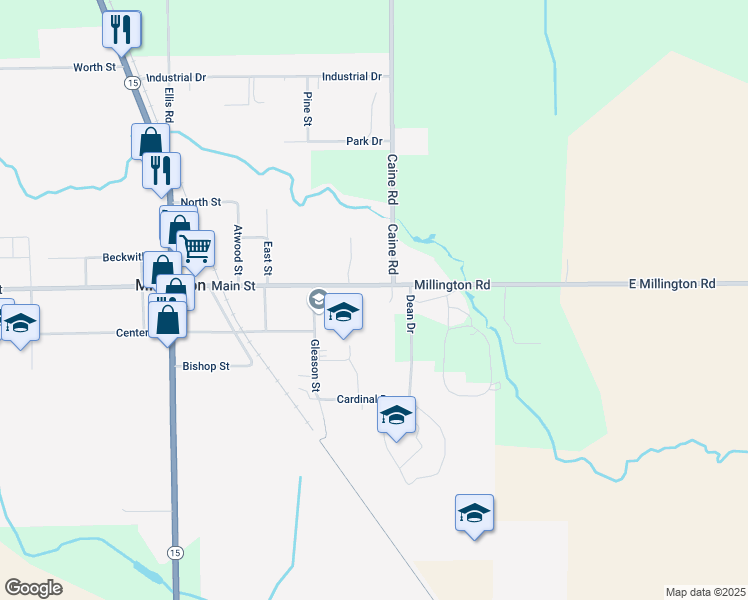 map of restaurants, bars, coffee shops, grocery stores, and more near 4525 Main Street in Millington