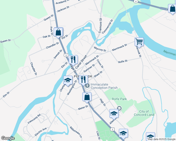 map of restaurants, bars, coffee shops, grocery stores, and more near 26 Summer Street in Concord