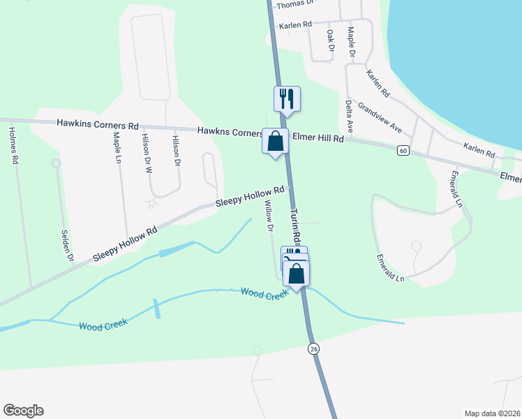 map of restaurants, bars, coffee shops, grocery stores, and more near 8657 Willow Dr in Rome
