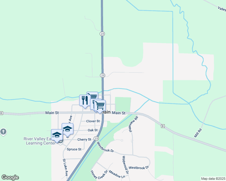 map of restaurants, bars, coffee shops, grocery stores, and more near 630 Bridge Road in Plain