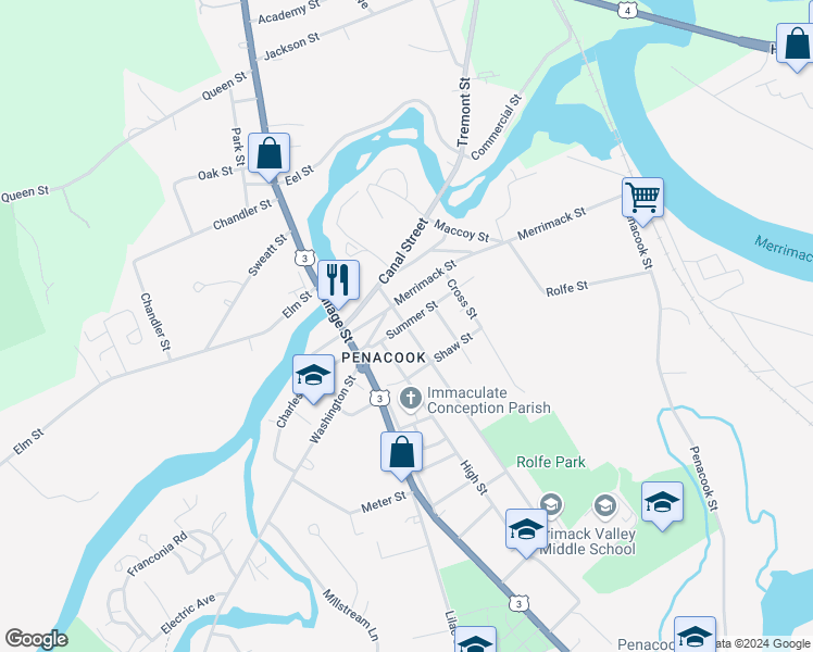 map of restaurants, bars, coffee shops, grocery stores, and more near 26 Summer Street in Concord