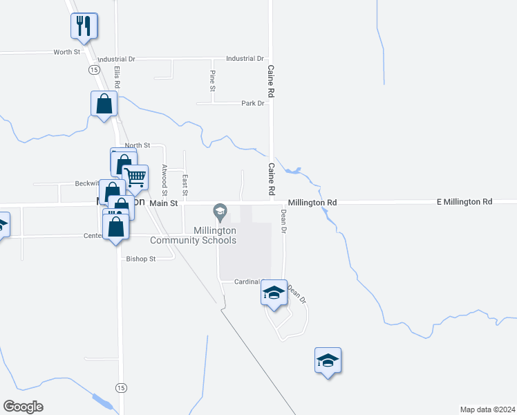 map of restaurants, bars, coffee shops, grocery stores, and more near 4525 Main Street in Millington