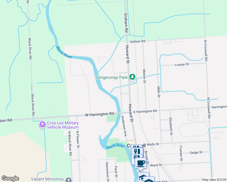 map of restaurants, bars, coffee shops, grocery stores, and more near 259 Anderson Avenue in Croswell