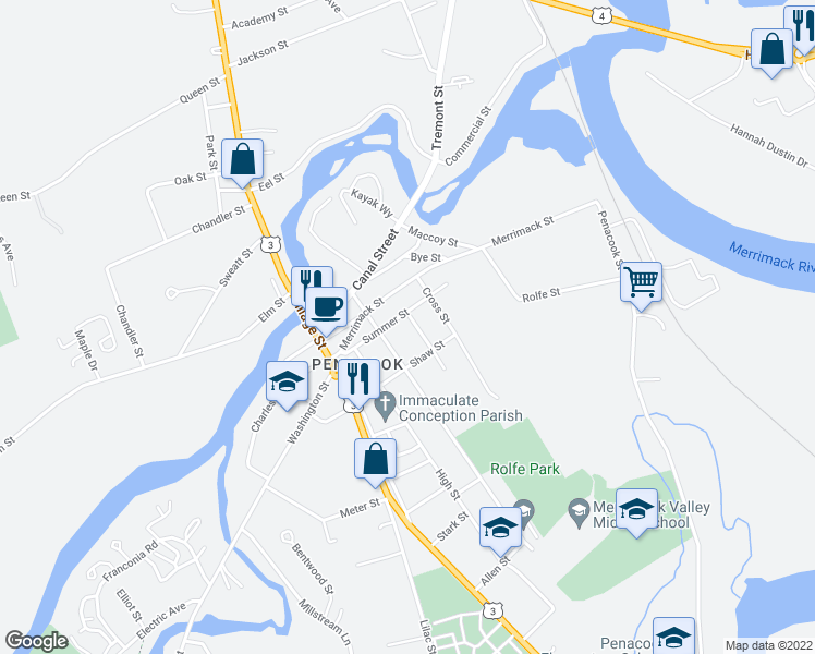 map of restaurants, bars, coffee shops, grocery stores, and more near 6 Steeple View in Concord