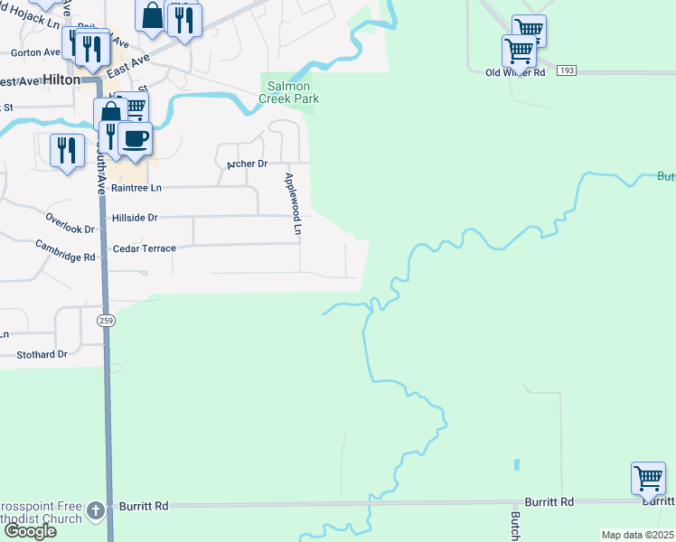 map of restaurants, bars, coffee shops, grocery stores, and more near 355 Parma View Drive in Hilton