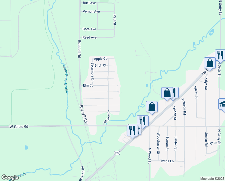 map of restaurants, bars, coffee shops, grocery stores, and more near 194 Locust Court in Muskegon