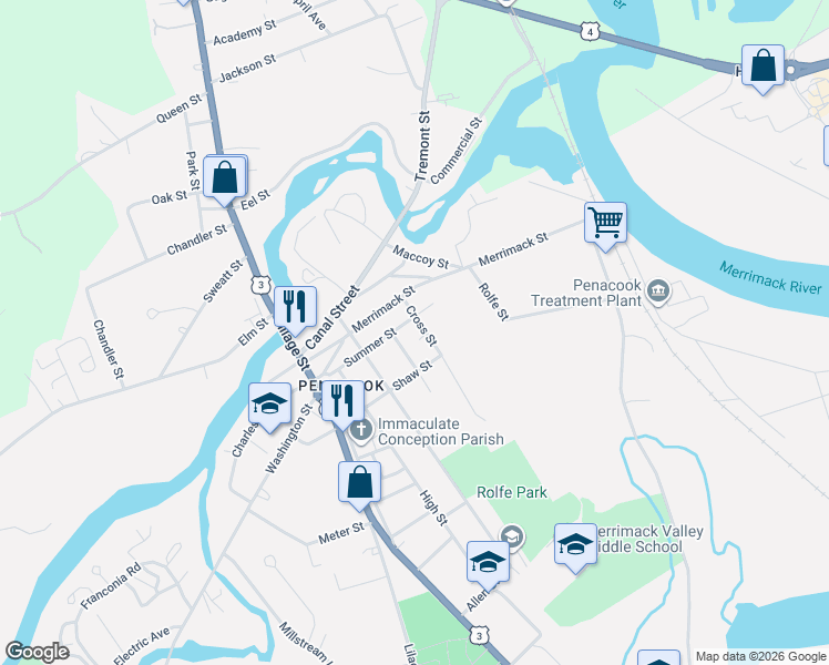 map of restaurants, bars, coffee shops, grocery stores, and more near 12 Cross Street in Concord
