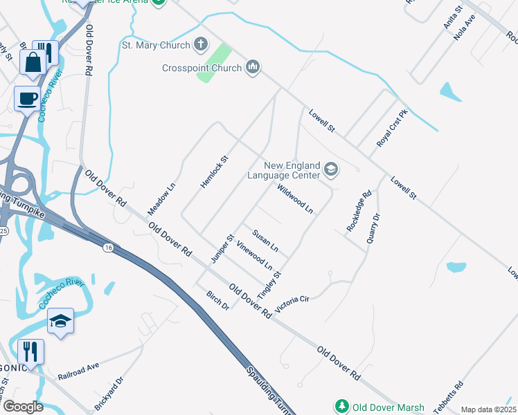 map of restaurants, bars, coffee shops, grocery stores, and more near 3 Hickory Ln in Rochester