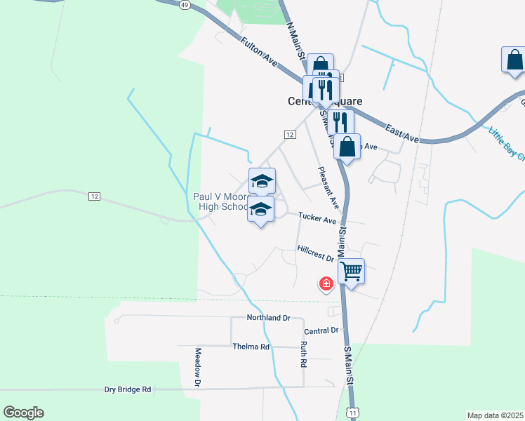 map of restaurants, bars, coffee shops, grocery stores, and more near 44 School Drive in Central Square