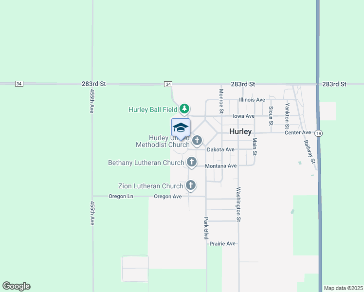 map of restaurants, bars, coffee shops, grocery stores, and more near 501 Adams Street in Hurley