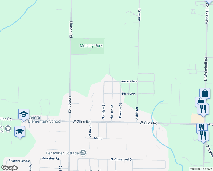 map of restaurants, bars, coffee shops, grocery stores, and more near 1631 Sunview Street in Muskegon
