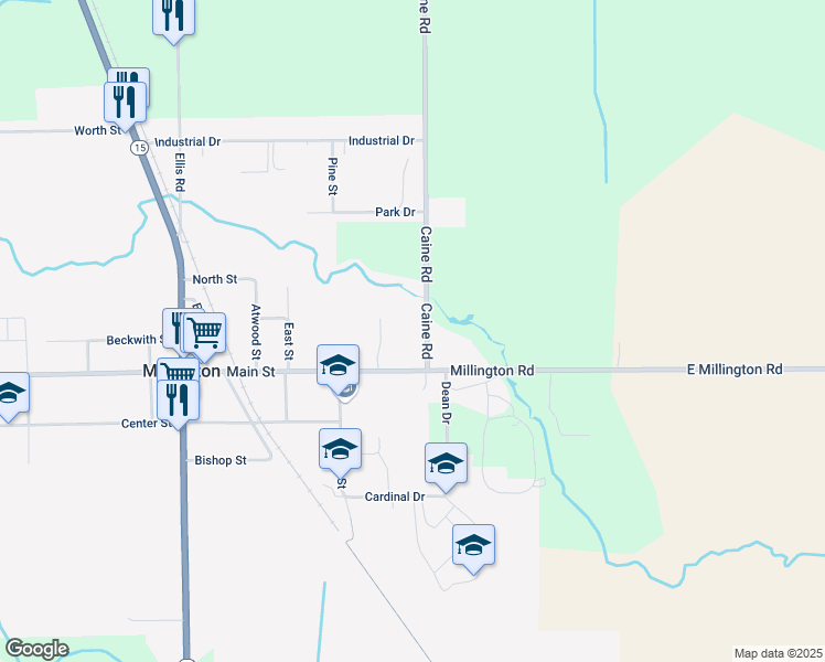 map of restaurants, bars, coffee shops, grocery stores, and more near 8477 Brookside Court in Millington