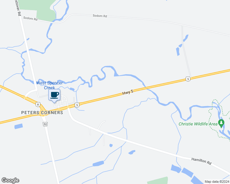 map of restaurants, bars, coffee shops, grocery stores, and more near 1243 Ontario 5 in Hamilton