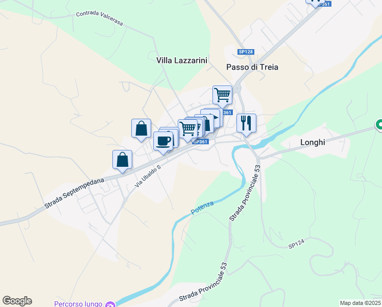 map of restaurants, bars, coffee shops, grocery stores, and more near 1 Via del Vallato in Passo di Treia
