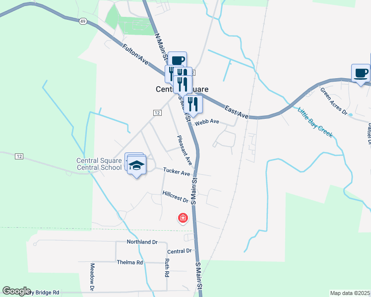 map of restaurants, bars, coffee shops, grocery stores, and more near 208 Pleasant Avenue in Central Square