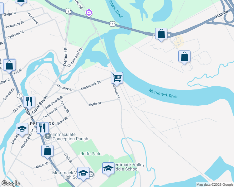 map of restaurants, bars, coffee shops, grocery stores, and more near 16 Penacook Street in Concord