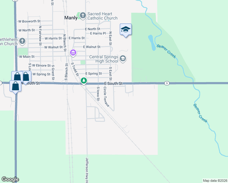 map of restaurants, bars, coffee shops, grocery stores, and more near 437 East South Street in Manly